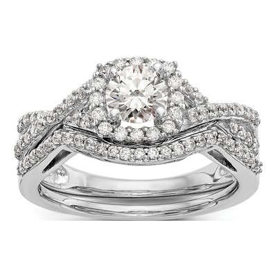 14K White Gold Diamond Halo Engagement Ring Semi-Mount – view 7