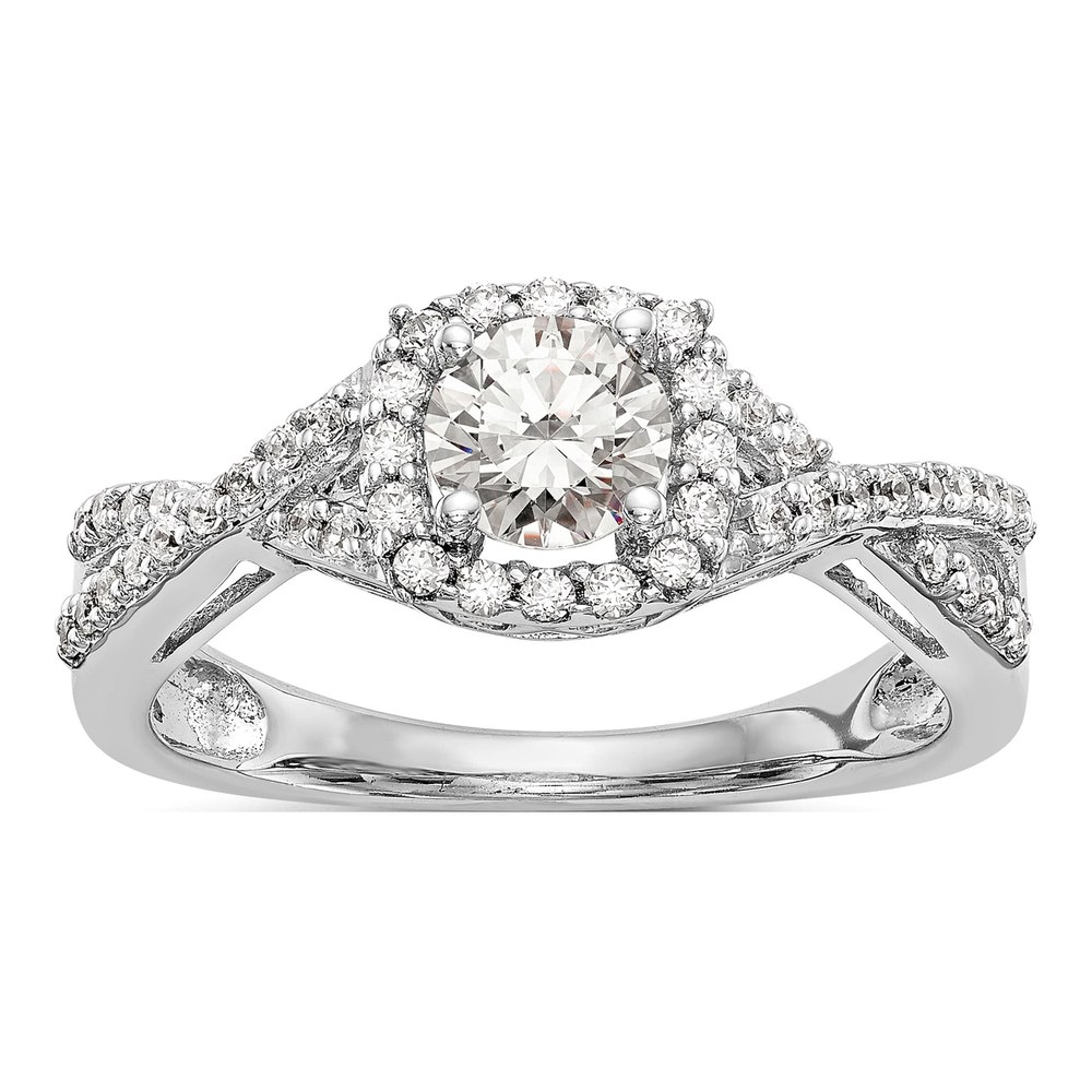14K White Gold Diamond Halo Semi-Mount Ring, Size 7