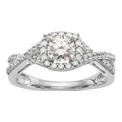 14K White Gold Diamond Halo Engagement Ring Semi-Mount