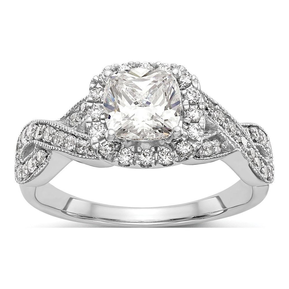 14K White Gold Diamond Halo Engagement Ring Semi-Mount