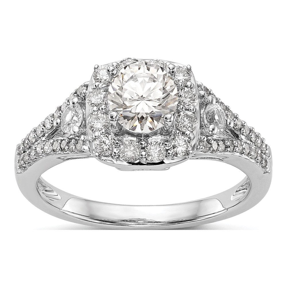 14K White Gold Halo Diamond Engagement Semi-Mount