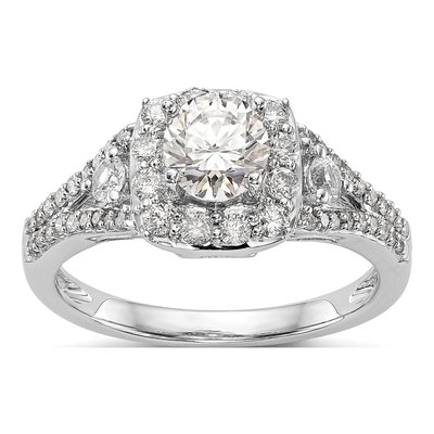 14K White Gold Diamond Halo Engagement Ring Semi-Mount