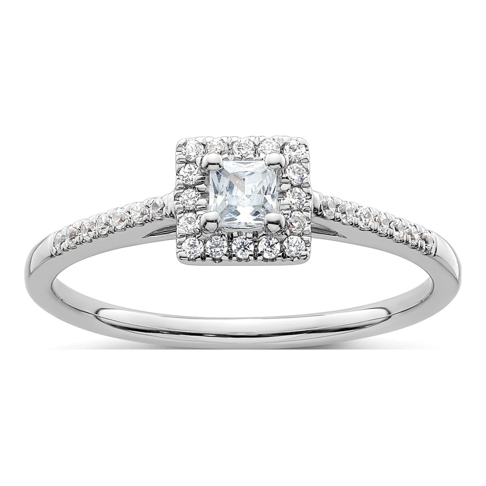 14K White Gold Diamond Halo Engagement Ring Semi-Mount