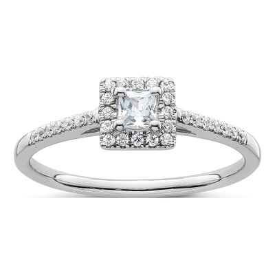 14K White Gold Diamond Halo Engagement Ring Semi-Mount