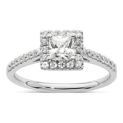 14K White Gold Diamond Halo Engagement Ring Semi-Mount