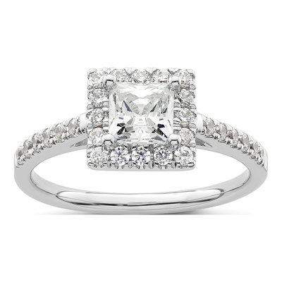 14K White Gold Diamond Halo Engagement Ring Semi-Mount