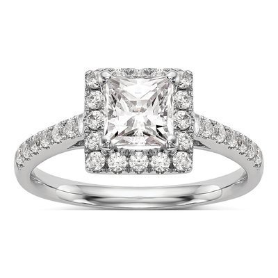 14K White Gold Diamond Halo Engagement Ring Semi-Mount