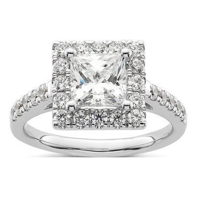 14K White Gold Diamond Halo Engagement Ring Semi-Mount