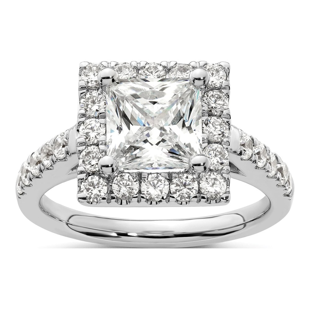 14K White Gold Diamond Halo Engagement Ring Semi-Mount