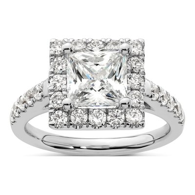 14K White Gold Diamond Halo Engagement Ring Semi-Mount