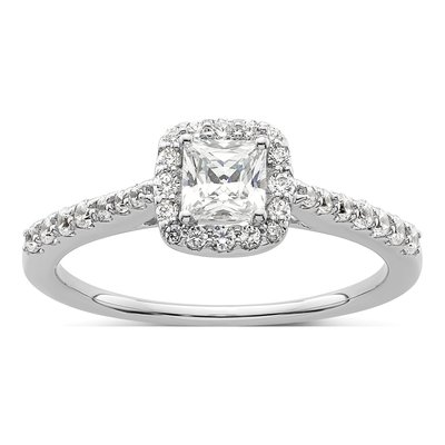 14K White Gold Diamond Halo Engagement Ring Semi-Mount