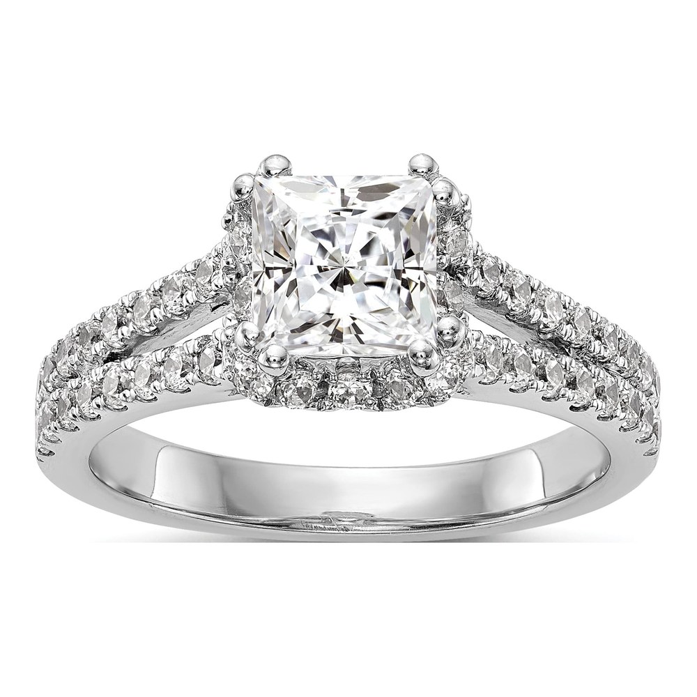 14K White Gold Diamond Square Halo Semi-Mount Ring