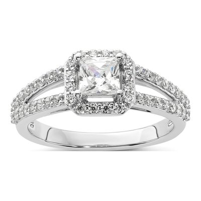 14K White Gold Diamond Halo Engagement Ring Semi-Mount