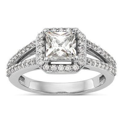 14K White Gold Diamond Cushion Halo Engagement Ring Semi-Mount