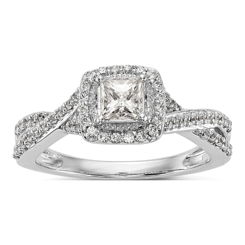 14K White Gold Halo Twist Diamond Engagement Ring Mount