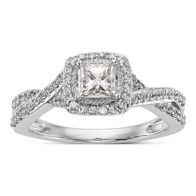 14K White Gold Diamond Halo Twist Engagement Ring Semi-Mount