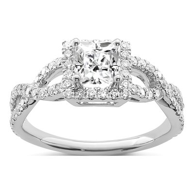 14K White Gold Lab-Grown Diamond Halo Engagement Ring Semi-Mount