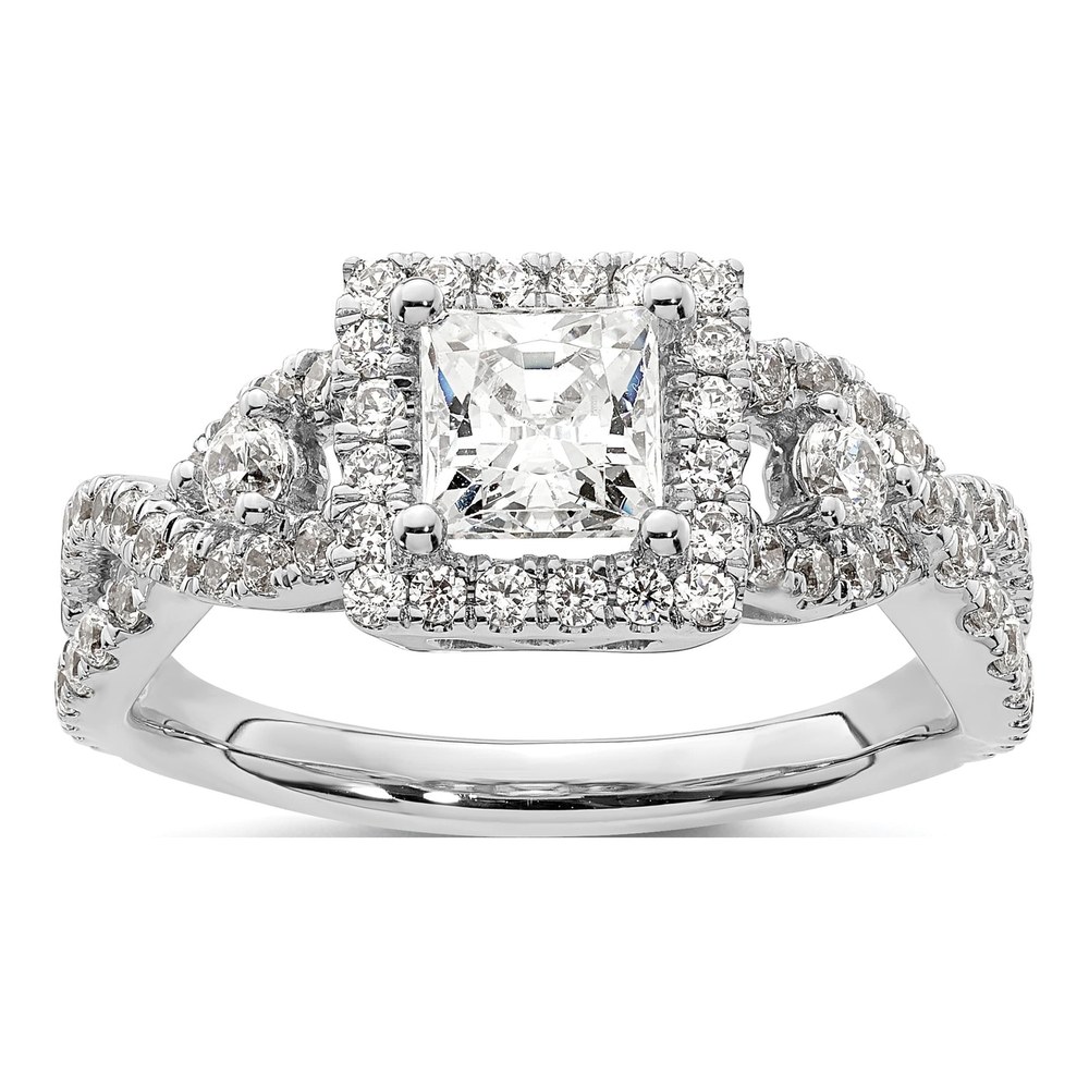 14K White Gold Halo Diamond Engagement Semi-Mount
