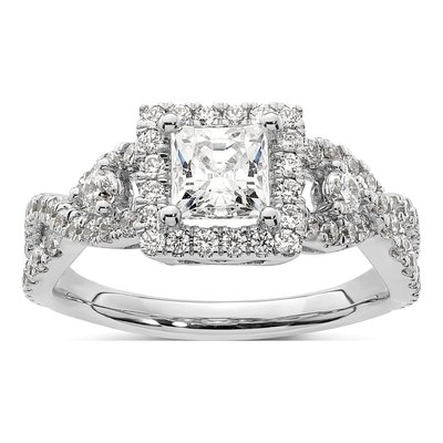 14K White Gold Diamond Halo Engagement Ring Semi-Mount