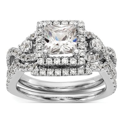 14K White Gold Diamond Cushion Halo Engagement Ring Semi-Mount – view 7