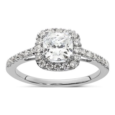 14K White Gold Diamond Halo Engagement Ring Semi-Mount