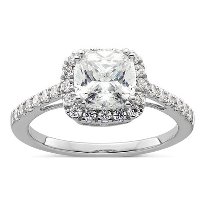 14K White Gold Diamond Halo Engagement Ring Semi-Mount