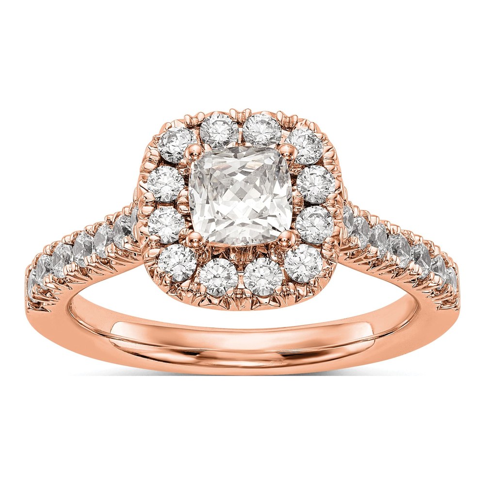 14K Rose Gold Diamond Halo Engagement Ring Semi-Mount