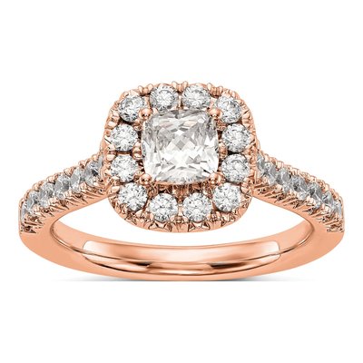 14K Rose Gold Diamond Halo Engagement Ring Semi-Mount