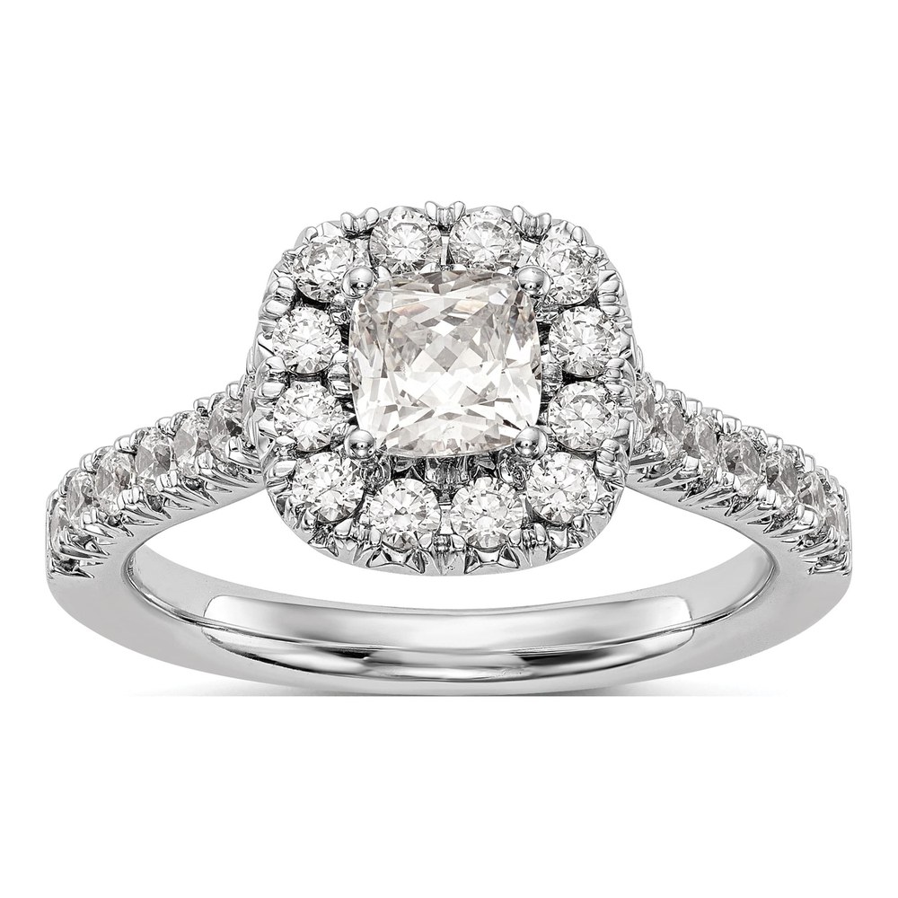 14K White Gold Halo Diamond Engagement Semi-Mount