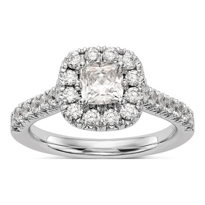 14K White Gold Diamond Halo Engagement Ring Semi-Mount