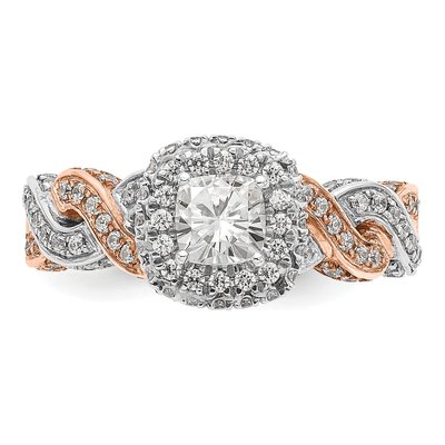 14K Two-Tone Gold Diamond Halo Engagement Ring Semi-Mount – view 4