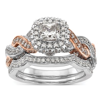 14K Two-Tone Gold Diamond Halo Engagement Ring Semi-Mount – view 7