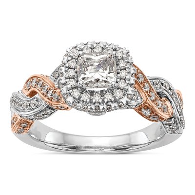 14K Two-Tone Gold Diamond Halo Engagement Ring Semi-Mount