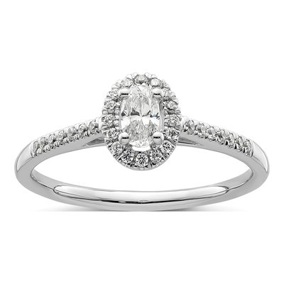 14K White Gold Diamond Oval Halo Engagement Ring Semi-Mount