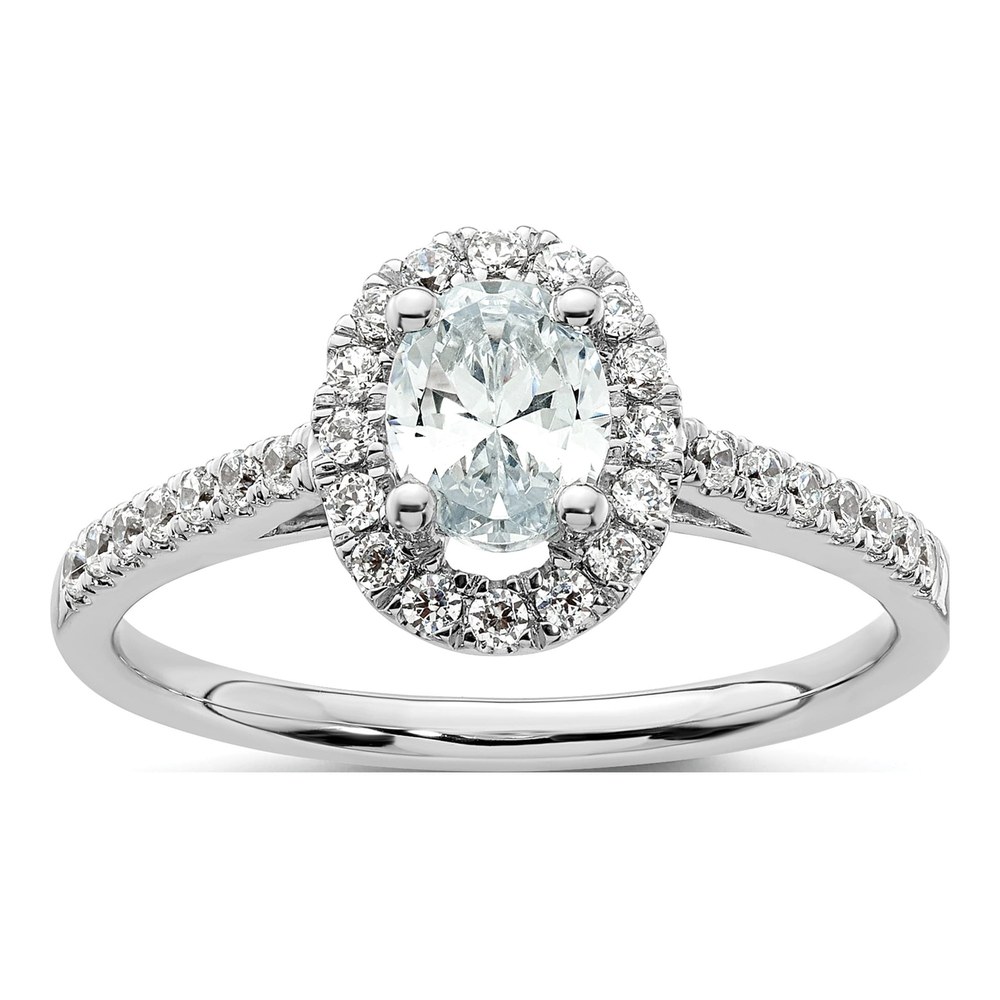 14K White Gold Diamond Halo Engagement Ring Semi-Mount