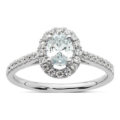 14K White Gold Diamond Halo Engagement Ring Semi-Mount