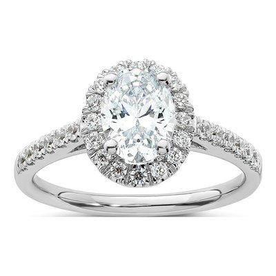 14K White Gold Diamond Oval Halo Engagement Ring Semi-Mount