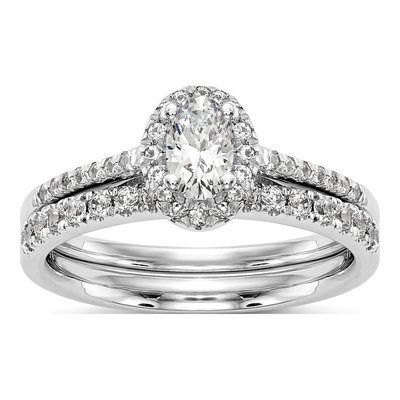 14K White Gold Diamond Oval Halo Engagement Ring Semi-Mount – view 7