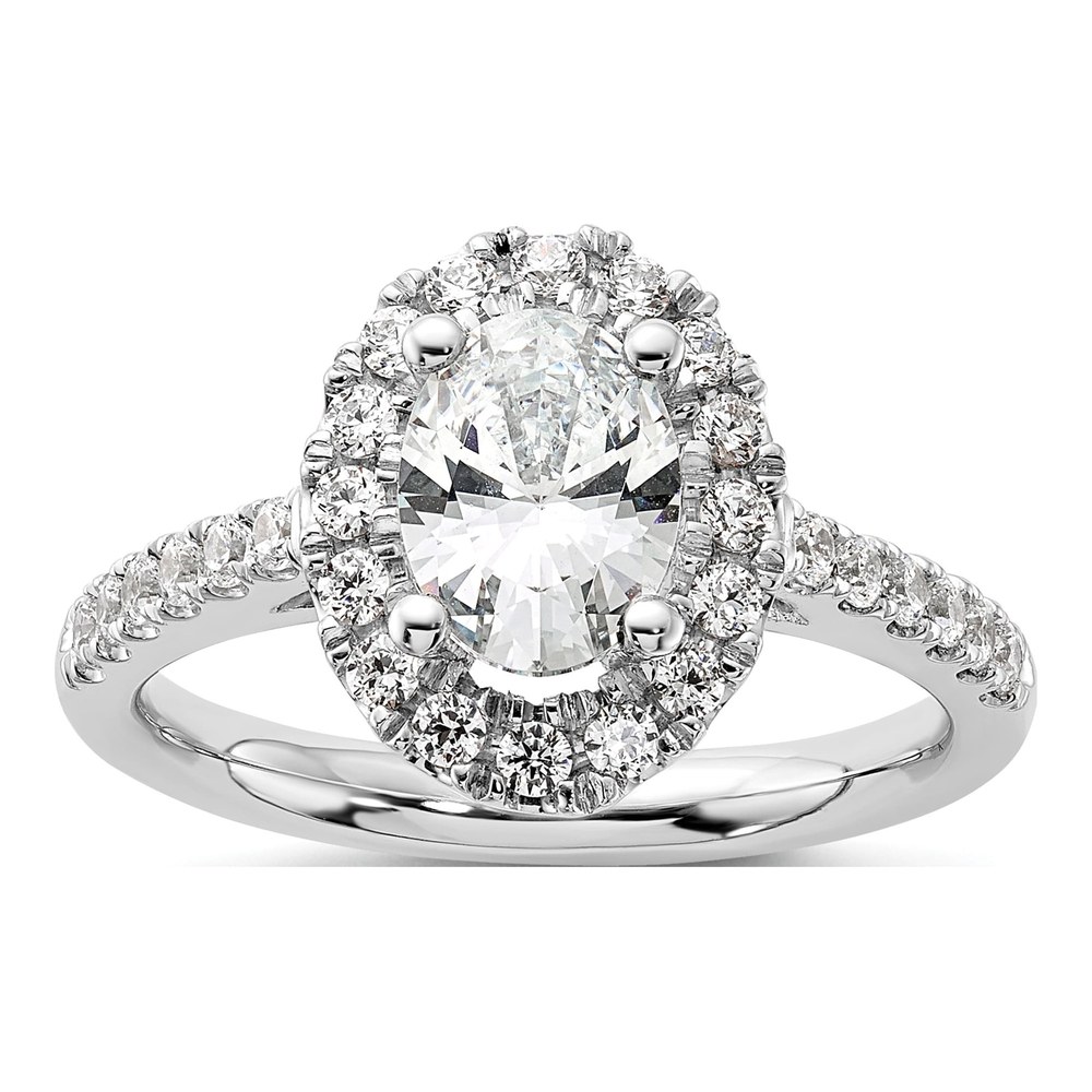 14K White Gold Oval Halo Diamond Semi-Mount Ring
