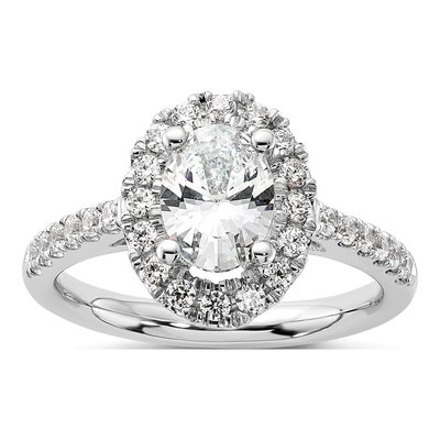 14K White Gold Diamond Oval Halo Engagement Ring Semi-Mount