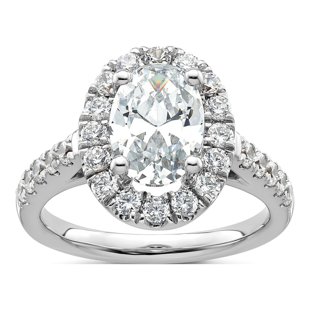 14K White Gold Diamond Oval Halo Engagement Ring Semi-Mount