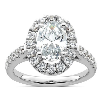 14K White Gold Diamond Oval Halo Engagement Ring Semi-Mount