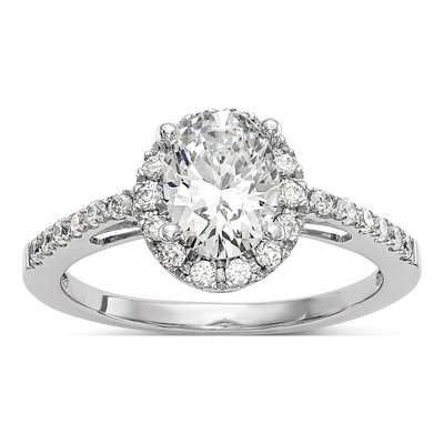 14K White Gold Diamond Halo Engagement Ring Semi-Mount