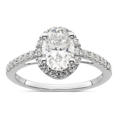 14K White Gold Diamond Halo Engagement Ring Semi-Mount