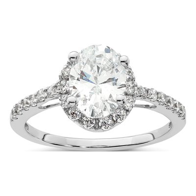 14K White Gold Diamond Halo Engagement Ring Semi-Mount