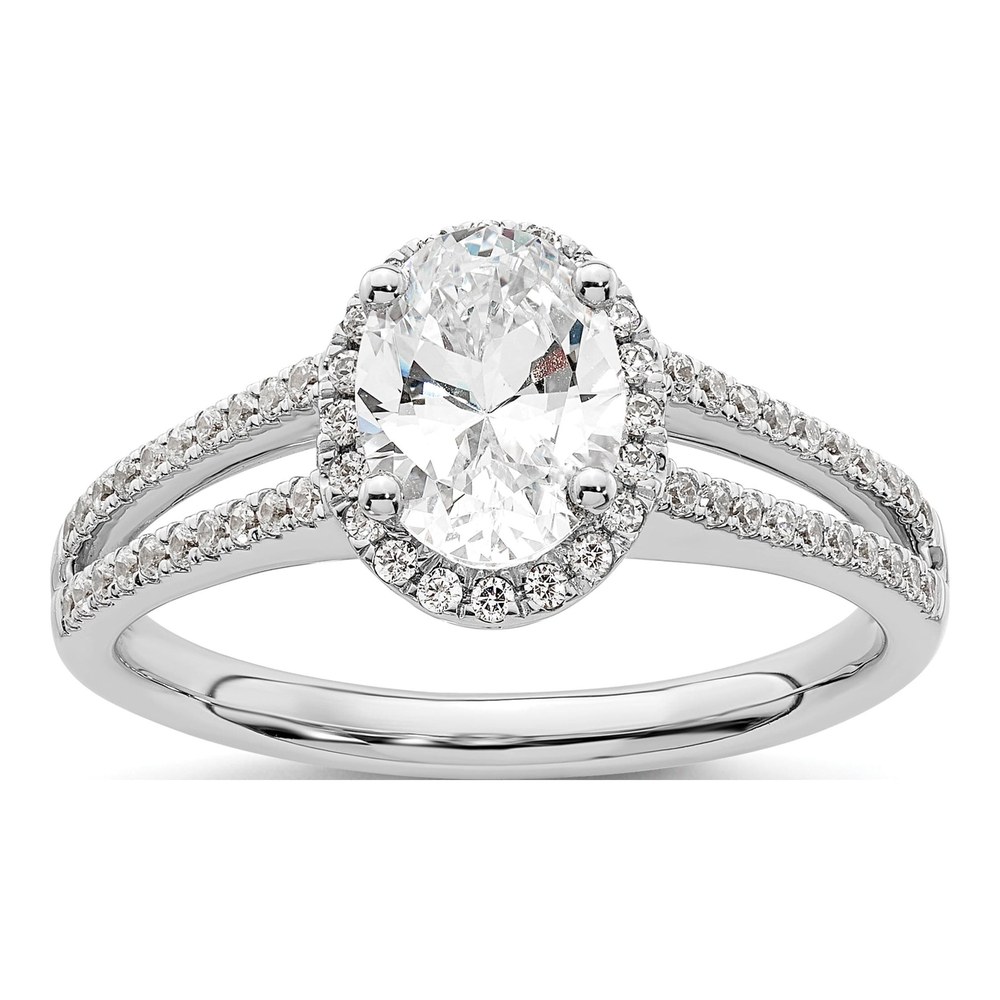 14K White Gold Halo Diamond Engagement Semi-Mount Ring