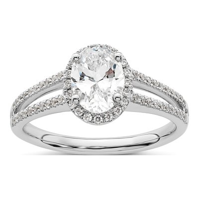 14K White Gold Diamond Halo Engagement Ring Semi-Mount