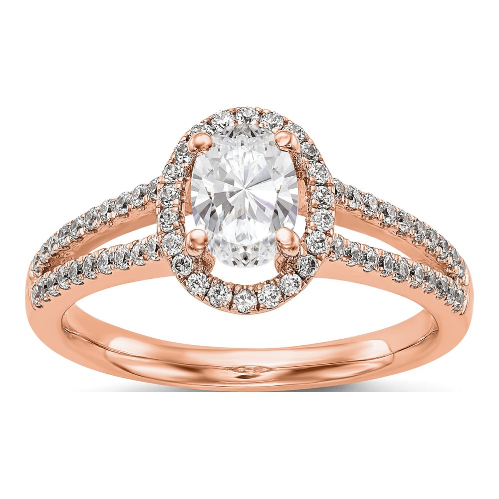 14K Rose Gold Diamond Oval Halo Engagement Ring Semi-Mount