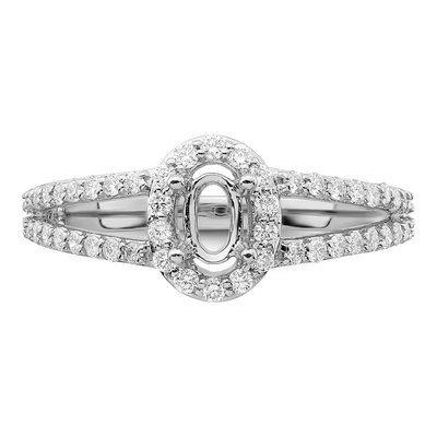 14K White Gold Diamond Oval Halo Engagement Ring Semi-Mount – view 6