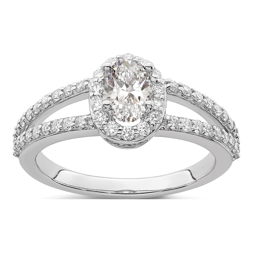 14K White Gold Oval Halo Semi-Mount Engagement Ring